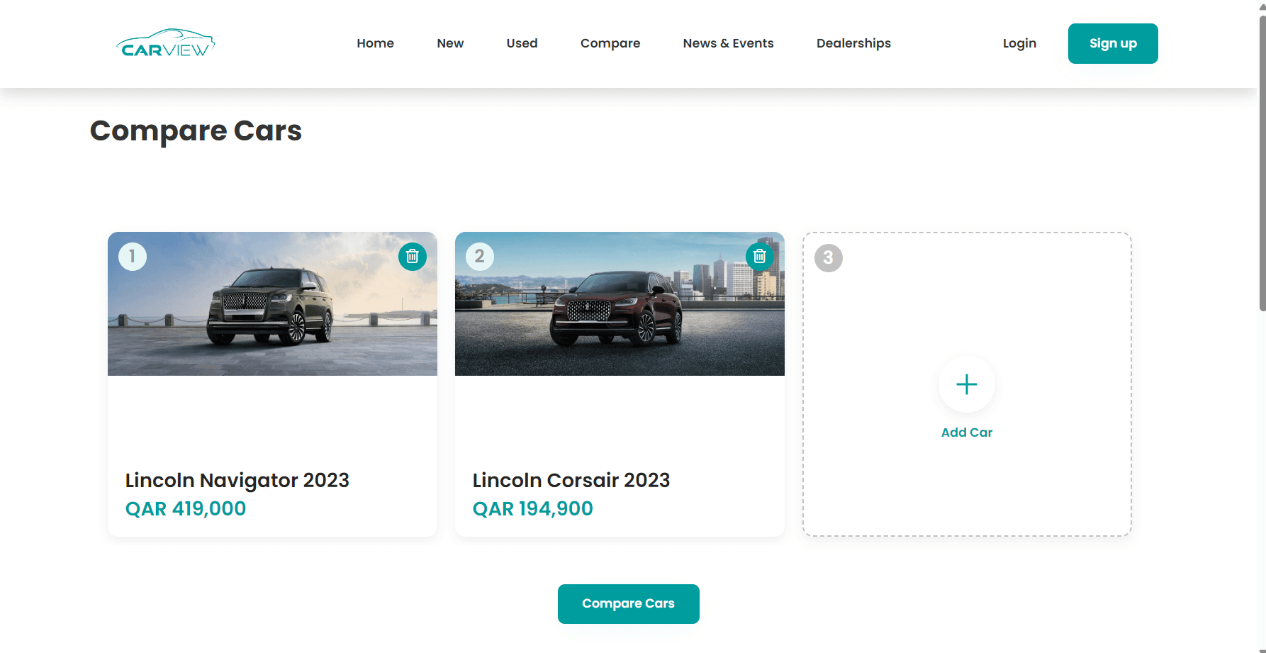 Carview compare cars interface