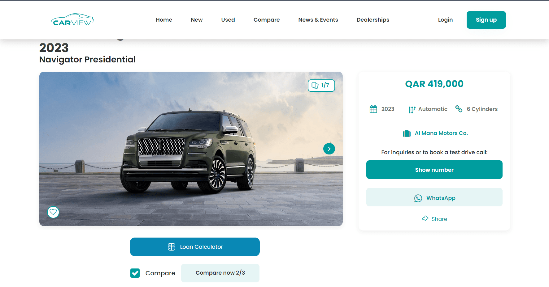 Carview vehicle detail interface