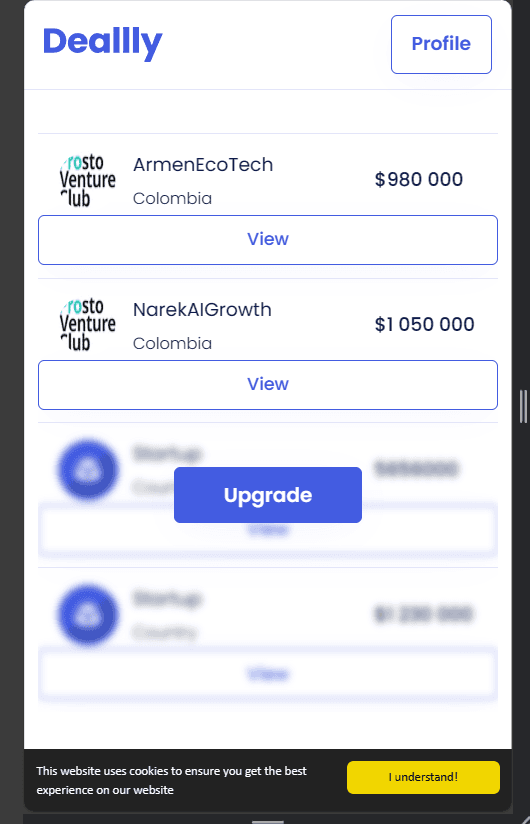 Deallly mobile upgrade paywall interface